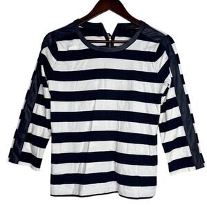 J. Crew Rugby Striped 3/4 Sleeves Crew Neck Top Shirt Back Zipper S Blue White
